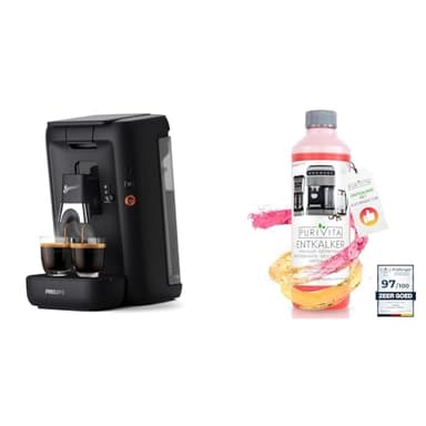 Philips Senseo Maestro Kaffeepadmaschine mit Kaffeestärkewahl und Memo-Funktion & Purivita - Universal Entkalker 750 ml für Kaffeevollautomaten - Für alle bekannten Marken geeignet, 1 Flasche