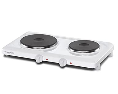 Rommelsbacher Doppelkochplatte Made in Germany, 2 Gussheizplatten 145 mm/180 mm, stufenlos regelbar, Überhitzungsschutz, 2500 Watt THL2597 Weiß Feueremailliert