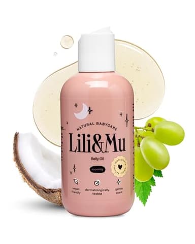 Lili&Mu Schwangerschaftsöl gegen Dehnungsstreifen & Schwangerschaftsstreifen 200 ml - Massageöl mit Kokosöl Traubenkernöl Vitamin E, Pflegeöl Vegan Bio Naturkosmetik - Schwanger Skincare