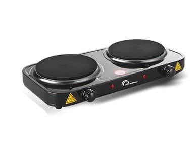 LITTLE BALANCE Little Cook Duo Vintage, elektrische Doppelkochplatte, ideal für Studenten, Camping, Büro, kleine Räume, 2 Thermostate mit stufenloser Regelung, 2000 W, Schwarz