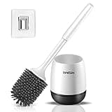 Braoses WC Bürste mit Halter Silikon Toilettenbürste Set Langer Stiel klobürste und schnell trocknendem Haltersatz für Badezimmer oder Gäste-WC Wandmontage & Stehen (Weiß & Schwarz)