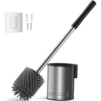 HAMITOR Klobürste Silikon Edelstahl - Toilettenbürste Wandmontage - ein Ohne Bohren einfache reinigung - Edelstahl Wc Bürste Langlebig und Rostfrei - mit schnell trocknendem halter Badmöbel Set-Silber