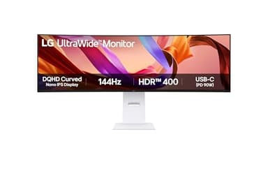 LG UltraWide 49U950A-W Curved Monitor, 49", DQHD (5120x1440), 144Hz, Nano IPS, HDR10, DisplayHDR™400, 1ms MBR, 3800R, G-SYNC, FreeSync Premium, USB-C 90W, HDMI 2.1, Weiß