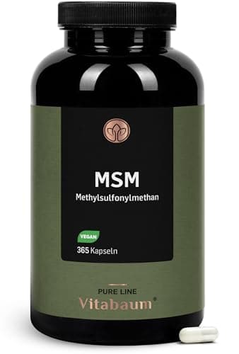 Vitabaum® MSM Kapseln hochdosiert - Methylsulfonylmethan - 1600 mg pro Tag - Aus 99,9% reinem und feinem MSM Pulver - 365 vegane Kapseln - 6 Monate Vorrat