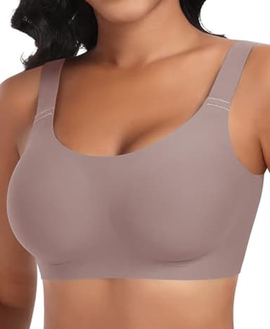 Nahtloser BH Damen Ohne Bügel Glatt Komfort Vollschalen Gepolstert Bustier Weicher BH Bequemer T-Shirt Soft BH Bra Bralette (Braun, S)