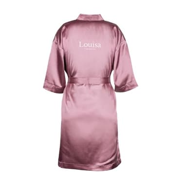 Personalisierter Kimono-Bademantel mit Name oder Text – Halbarm mit Taillenschlaufe und V-Ausschnitt Design hohe Qualität 100% Polyester mit entspannender seiden weicher Haptik (94 cm) (Lila)