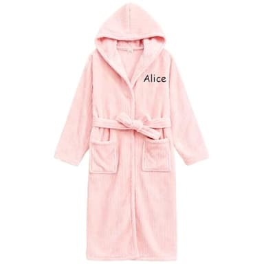 Generisch Personalisierte Damen Bademantel mit Stickerei Text, Einheitsgrösse, Mikrofaser, Kapuze, Gürtel, Taschen, Knielang, Reisen, Urlaub
