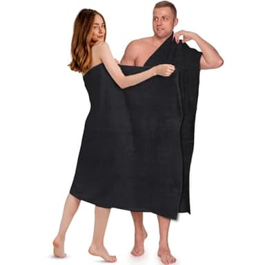 altego Saunahandtuch 100 x 200 cm Schwarz – Saunatuch Baumwolle, Badehandtuch groß, Premium Qualität