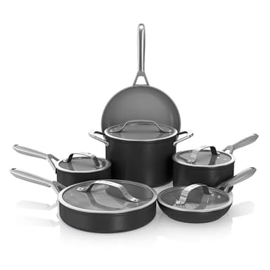 Ninja Ceramic Pro CW39011BK 11-teiliges Kochgeschirr-Set, antihaftbeschichtet, Töpfe & Pfannenset mit Glasdeckel, PTFE-frei, keramikbeschichtet, ofenfest, alle Herdarten & Induktionskompatibel,