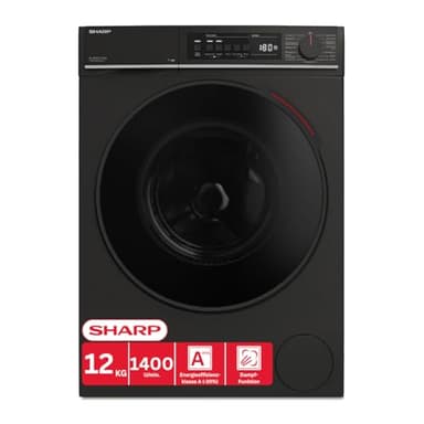Sharp ES-WNFB214CMDA-DE Waschmaschine, 12 kg, Energieklasse A, 1400 U/min, Inverter Motor, AquaStop, WiFi App-Steuerung, Dampf-Funktion, Schnellwaschgang, Schwarz Matt