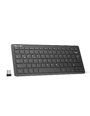TECKNET Slim Kabellose Tastatur, Deutsches Layout, 78 Tasten Mini Wireless Tastatur mit Nano USB Empfänger für Windows/Chrome OS Smart TV - Schwarz