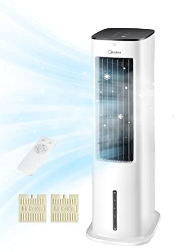 Midea Silent Air Cooler Pro 4-in-1 Mobile Klimaanlage Leiser:Luftkühler,Turmgebläse,Luftbefeuchter und Luftreiniger,mit Fernbedienung,5L Wassertank,355m³/h Luftdurchsatz,55W,LED-Display,Timer,Weiß