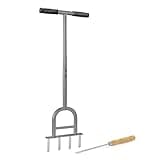 Wiltec Hand Aerifizierer aus Stahl, Handaerifizierer mit ergonomischem T-Griff, Rasenaerifizierer mit 4 Zinken, Rasenlüfter für effiziente Rasenpflege