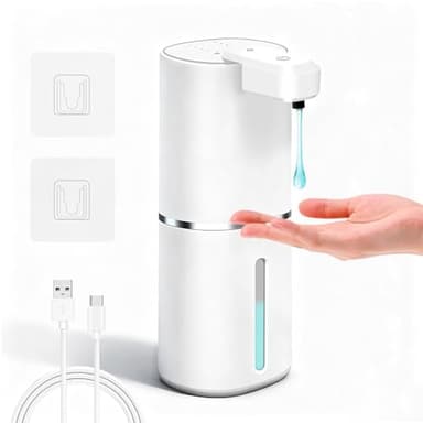 Dalugo Automatischer Seifenspender, 380mL Wandbefestigung Seifenspender mit Sensor, Selbstreinigungsfunktion, USB-C Aufladbar, Wasserdicht 4 Stufen Spülmittelspender für Küche Bad
