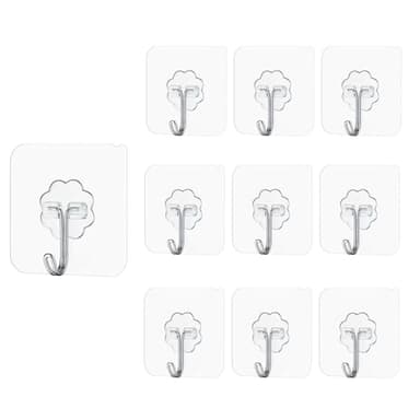 Maykafay Klebehaken Extra Stark, Haken Selbstklebend, 10 Stück Klebehaken Transparent Ohne Bohren (max 10 kg) Wandhaken Selbstklebend für Küche Bad Wand & Decke Aufhänger