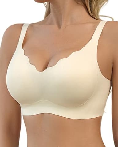 SHARICCA BH Damen Ohne Bügel - Nahtloser V Ausschnitt Gewellte Ränder Push Up BH Soft Atmungsaktiv Seamless Bustier Mit BH-Verlängerung(Milchig Weiß-1P01-L)