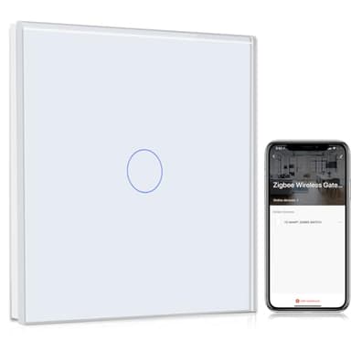BSEED Smart ZigBee Lichtschalter, intelligenter Wandschalter Kompatibel mit Alexa und Google Home, 1 fach 1 Weg Unterputz Schalter mit Kristall Glaspanel 250V Weiß (Hub erforderlich)
