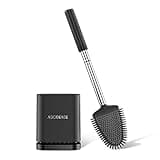 ASOBEAGE Silikon Toilettenbürste: Flexibler Kopf, Edelstahlgriff, Wandmontage, schnell trocknender Halter für die Reinigung des Badezimmers (Schwarz)