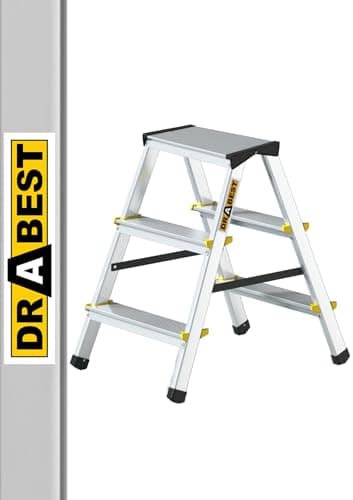 Drabest Klappleiter Leiter Klappbar 2 x 3 Stufen Alu Trittleiter Beidseitig bis 150 kg Belastbar Haushaltsleiter