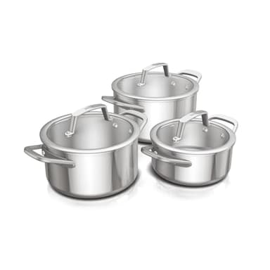 Ninja EverClad 3-teiliges Topf-Set aus Edelstahl mit Deckel, geeignet für alle Herdarten, sogar Induktion, ofenfest bis 300 °C, durchgehender Induktionsboden, C93003EUI