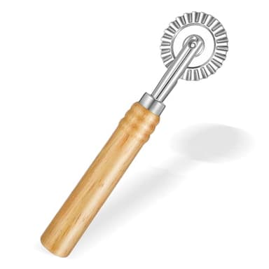 LIQWEI Nudelschneiderrad, Gezähnter Teigrad, Pizzaschneider Teigschneider Roller mit Holzgriff Pizza-Gebäck-Werkzeuge Formen mit geriffeltem Ravioli-Schneidrad für Haushalt und Küche