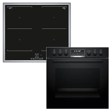 Bosch HND675LS62 Einbauherd-Set, Bestehend aus HEG578BB4 Herd, 60 x 60 cm, Air Fry, 3D Heißluft, Hydrolyse und Pyrolyse Selbstreinigung, & NIF645CB5E Induktionskochfeld, Bräterzone, Edelstahlrahmen