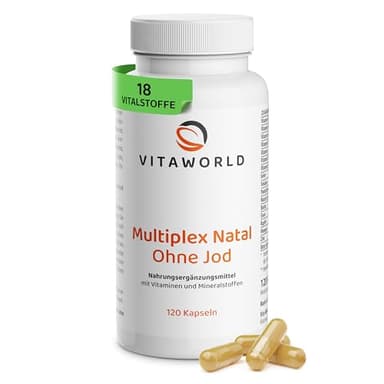 Multiplex Natal ohne Jod – Multivitamine ohne Jod (120 Kapseln) – Multivitamin Komplex - ideal bei Unverträglichkeit oder Schwangerschaft – Multivitamin Kapseln - ohne Zusätze, laborgeprüft– vitaworld