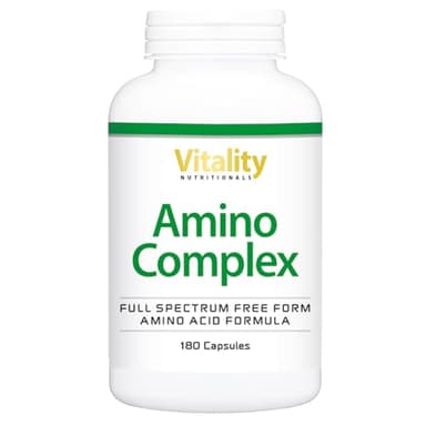 Amino Complex Kapseln Mit 21 Aminosäuren, Vollspektrum Freiform Aminosäuren Formel, Vegan (180 Stk) Vitality Nutritional by Vitamin Express