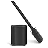 HOMEASY Klobürste Silikon Schwarz Toilettenbürste Edelstahl mit Edelstahlbehälter Flexiblen WC Bürste Silikon Set Klobürste mit Halter Wandmontage ohne Bohren & Stehen für Badezimmer