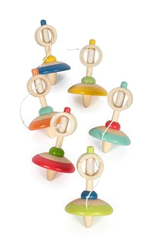 small Foot Display Holzkreisel mit Schnur, 12 Bunte Kreisel aus Holz, ideales Mitbringsel, für Kinder ab 3 Jahren, 12605