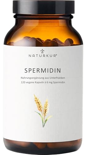 Naturkur® Spermidin 6mg - 120 Kapseln im Apothekerglas - Weizenkeim-Extrakt, vegan, ohne Zusatzstoffe, in Handarbeit hergestellt in Unterfranken