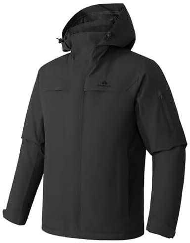 Herren Skijacke Wasserdicht Warm Atmungsaktiv Snowboardjacke Winterjacke mit Kapuze Outdoorjacke Grau Größe:M