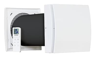 AERO24 Dezentrale Wohnraumlüftung mit Wärmerückgewinnung, Feuchtesensor und Fernbedienung (AERO24 150 Comfort)
