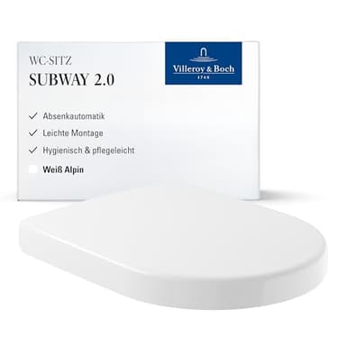 Villeroy & Boch WC-Sitz Subway 2.0 - Toilettendeckel Weiß glänzend mit Absenkautomatik - Abnehmbarer, bruchsicherer Toilettensitz aus Duroplast - Klodeckel D-Form - Original Ersatzteil