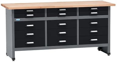 Küpper Werkbank Modell 12979, 170x84x60 cm, 15 Schubladen, 30 mm Massive Buchenarbeitsplatte, 300 kg Tragkraft (Schwarz)