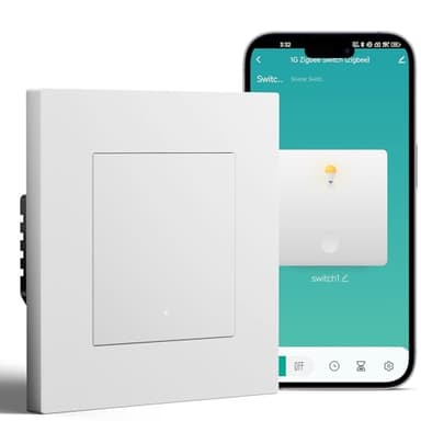 BSEED Smart Zigbee Schalter mit Steckklemme, Smart Lichtschalter Funktioniert mit Alexa & Google Home, Timing-Funktion, PC Rahmen, Zigbee Hub & Neutralleiter Erforderlich, 1 Fach 1 Weg, Weiß