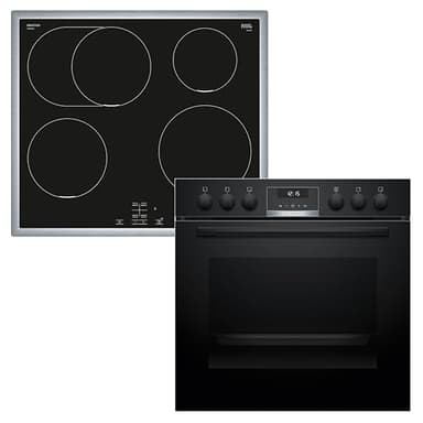 Bosch HND615LS62 Einbauherd-Set, Bestehend aus HEG517BB4 Herd, 60 x 60 cm, 3D Heißluft, Hydrolyse, LED Display, Pizzastufe & NIF645CB5E Induktionskochfeld, Bräterzone, Edelstahlrahmen