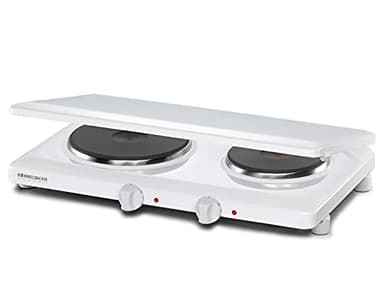 ROMMELSBACHER Doppelkochplatte THL 3097/A Made in Germany, 2 Gussheizplatten 145 mm/180 mm Ø, praktische Abdeckung, feueremailliertes Gehäuse, stufenlos regelbar, Überhitzungsschutz, 3000 Watt, weiß