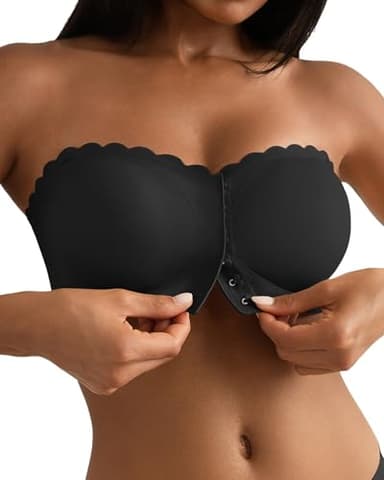 SHARICCA BH Ohne Träger Damen - Mit Verschluss Vorne Trägerloser BHS Bequem Rutschfestes Nahtlose Bandeau Top Mit Transparenten Trägern(Schwarz-1P01-L)