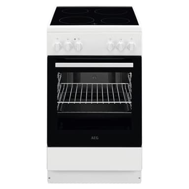 AEG Standherd mit Glaskeramik-Kochfeld, 50cm, A, Schnellaufheizen, Grillfunktion, Weiß, CCB50090BW