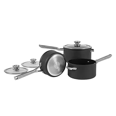 Ninja Foodi ZEROSTICK 3-teiliges Kochtopfset, 16cm, 18cm, 20cm, antihaftbeschichtet, harteloxiertes Aluminium, induktionsgeeignet, Backofen- und spülmaschinenfest, Kochtöpfe & Deckel, Grau, C53000EU