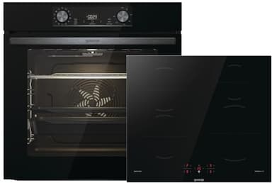 Gorenje Black Induction Set 2, Kombination aus autarkem Kochfeld GI6401BSC und Einbau-Backofen BOS6737E06BG, 77L, Made in Europe, ExtraSteam, AirFry, PizzaMode 300°C, PerfectGrill, schwarz