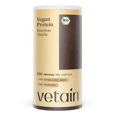 VETAIN Veganes Proteinpulver - Vanille - 21g Protein pro Portion - 600g - Optimales Aminosäureprofil - Fünf Premium Protein Quellen - Ohne Allergene & Süßungsmittel - produziert in Deutschland