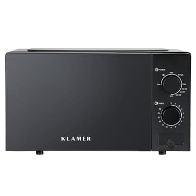 KLAMER Mikrowelle 20 Liter, 700 Watt, 9 Leistungsstufen inklusive Grill- und Auftaufunktion, 35-Minuten-Timer, inkl. Drehteller & Grillrost, energieeffizient, schwarz