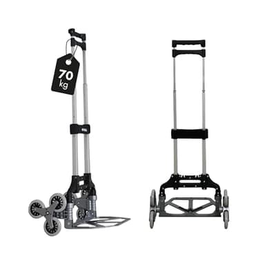 PROREGAL Klappbare Treppensackkarre Elephant | Traglast 70kg | Aluminium 4 kg leicht | Vollgummireifen ergonomische Griffe große Schaufel | Silber | Sackkarre für Treppen Treppensteiger