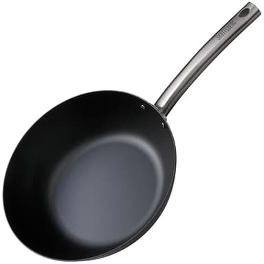 SKOTTSBERG Carbonstahl Wok - Ø 28 cm – vorgebrannt & PFAS‑frei, 2,5 mm Boden, hitze- & kratzfest - für Induktion, Gas, Ceran, Grill & Ofen