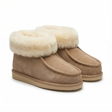Rökü Lammfell Hausschuhe für Herren und Damen mit Rutschfester Sohle Aus Echtem gewachsenem Lammfell in Top Qualität (Größe 42, Beige)