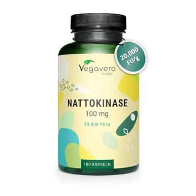 Nattokinase Kapseln hochdosiert | 20.000 FU/g | Aus Natto – fermentierte Sojabohnen | 180 Stück | Laborgeprüft | Vegan - ohne Zusatzstoffe | Deutsche Produktion Vegavero