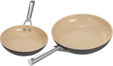 Ninja Extended Life Keramik Pfannenset 2tlg. 24 cm & 28 cm, Antihaftbeschichtung (ohne PFAs,PFOAs,Blei & Cadmium), Induktionsgeeignet, Edelstahlgriff, Ofenfest bis 285 °C, Terracotta & Grau, CW92000DE