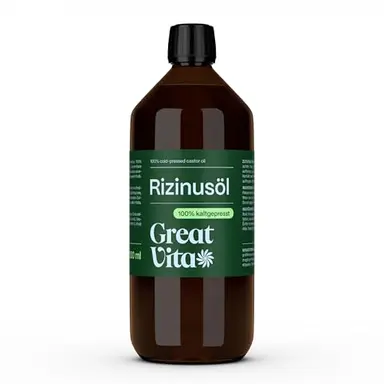 GreatVita Rizinusöl 1 Liter - 100% reines kaltgepresstes Öl, nativ Ph. Eur., Wimpern Serum, Haaröl, natürliche Haarpflege - Aufdruck kann variieren